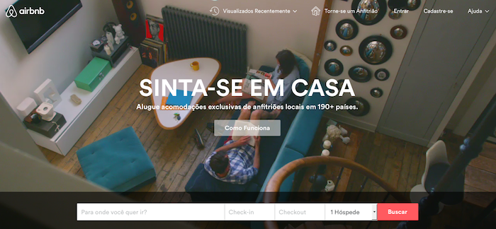 Airbnb, site em que pessoas disponibilizam suas casas para hospedagem